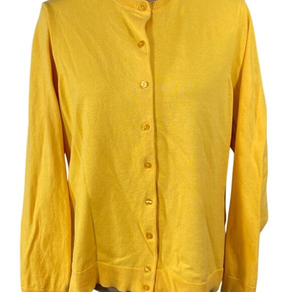 Karen Scott Cardigan Sweater Mango Yellow Size L Large Button Crew Neck - Picture 1 of 6